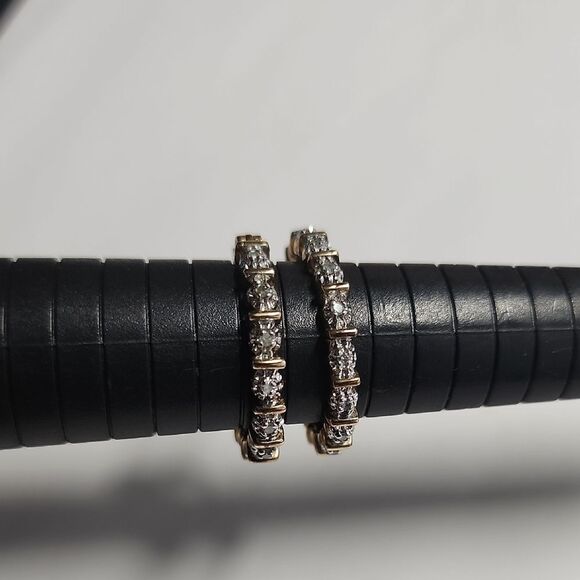 Sterling Silver With Gold Plating Diamond Hoop Earrings - Picture 1 of 6